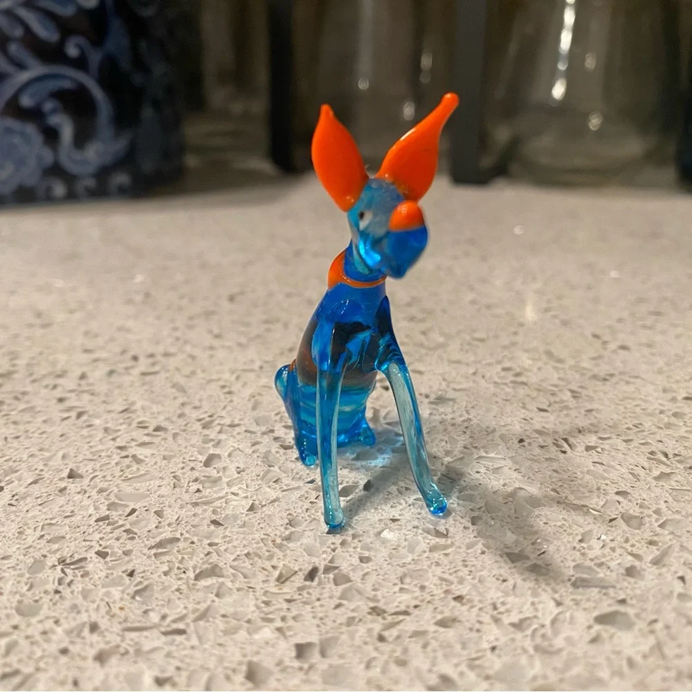 Blue & Orange Glass Dog Toy Figurine - Decorative Pet-Themed Accent